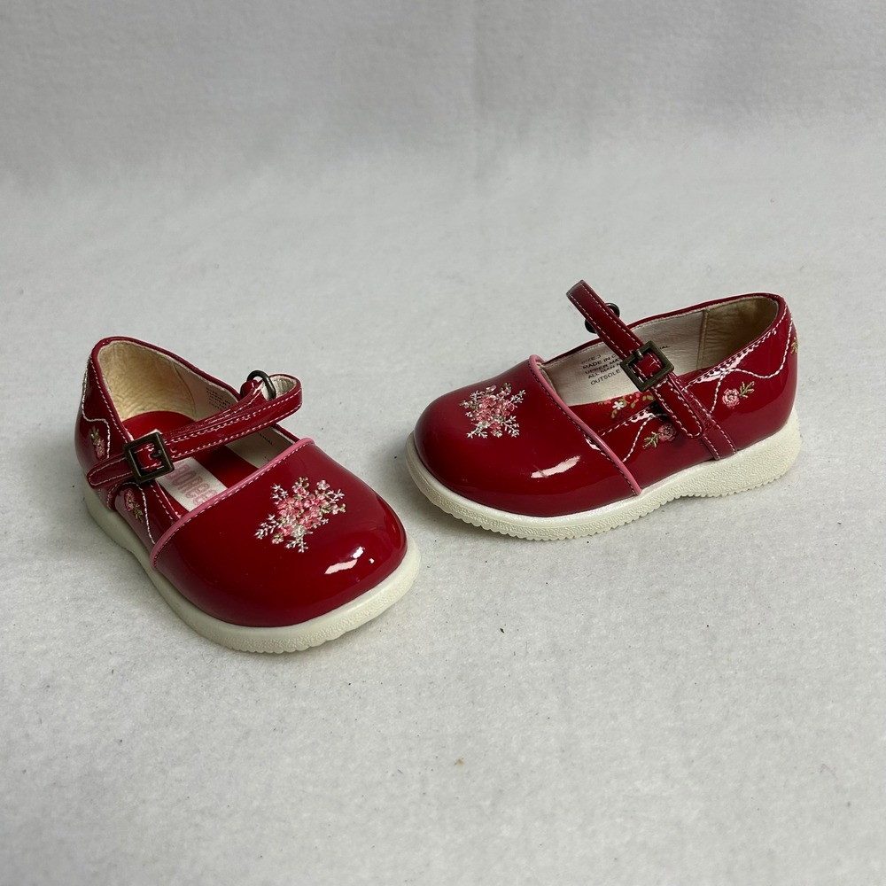 Holiday Coquette Gymboree Kids Size 3 Red Floral Embroidered Patent Mary Janes